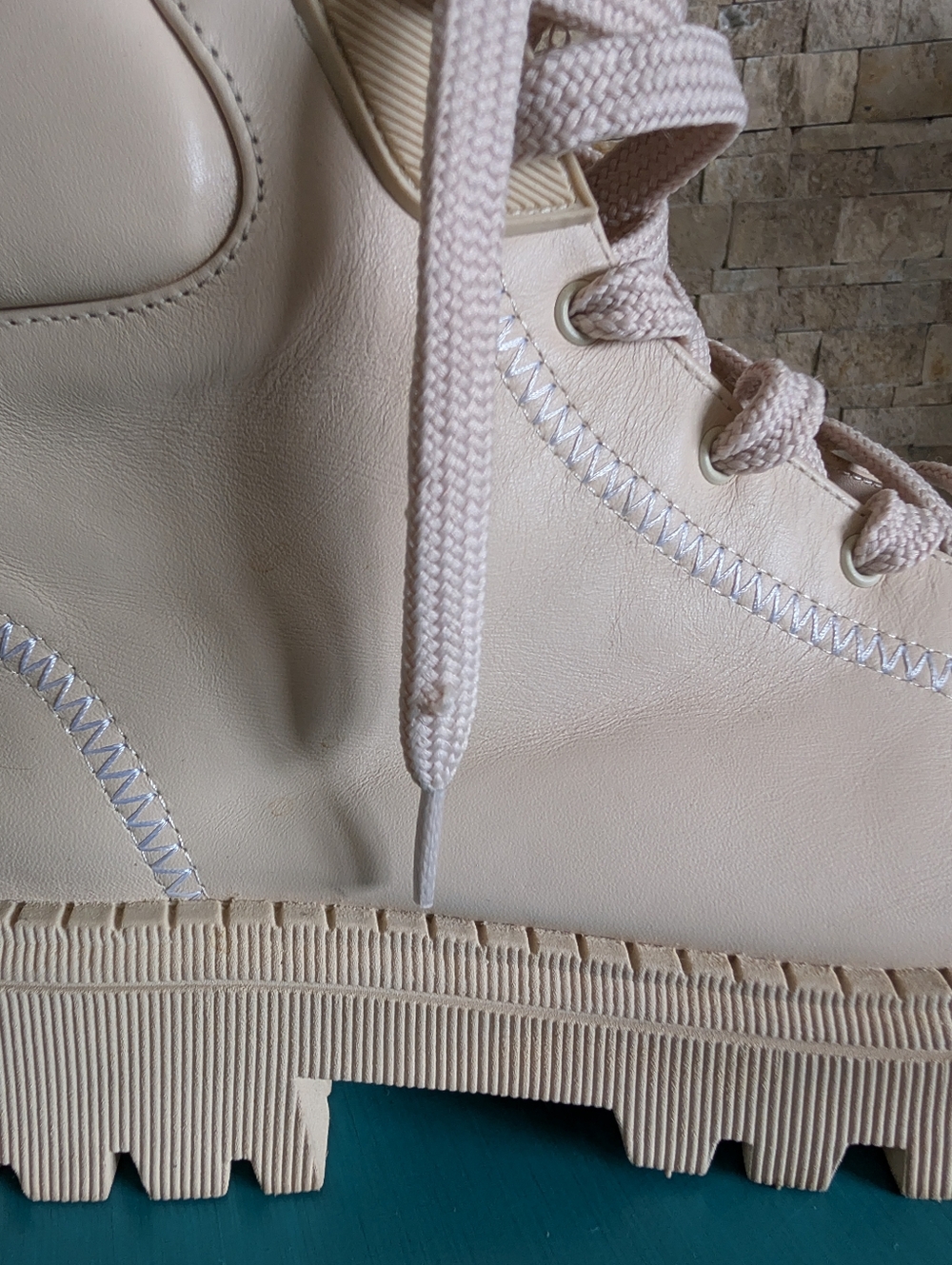 Arezzo Beige Chunky Combat Boots Minimalist Platform Lug Sole EU 42 US W 11.5 image 7